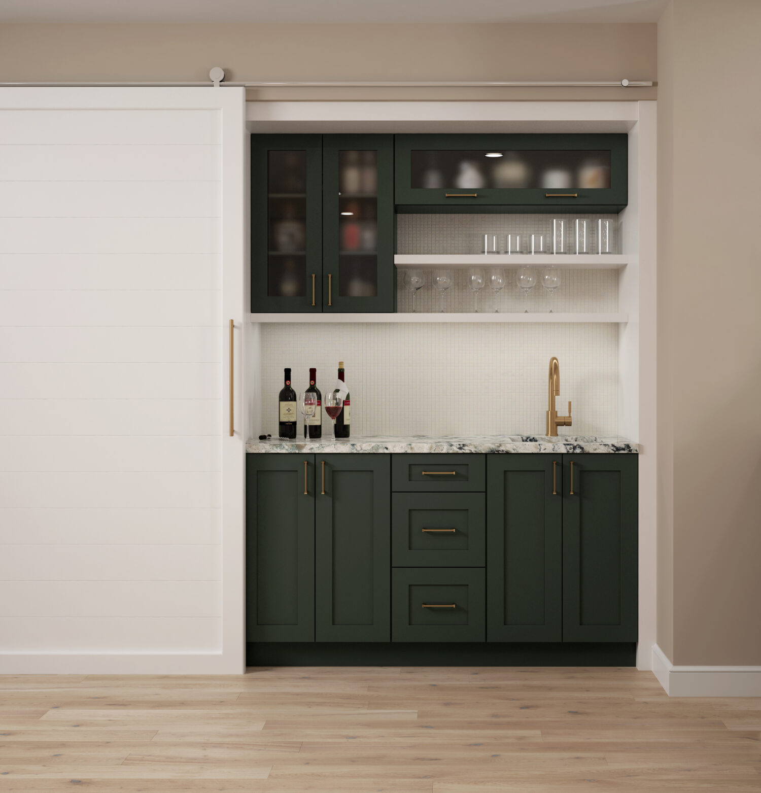 Deep Sophisticated Green Wet Bar with Style Dura Supreme Cabinetry